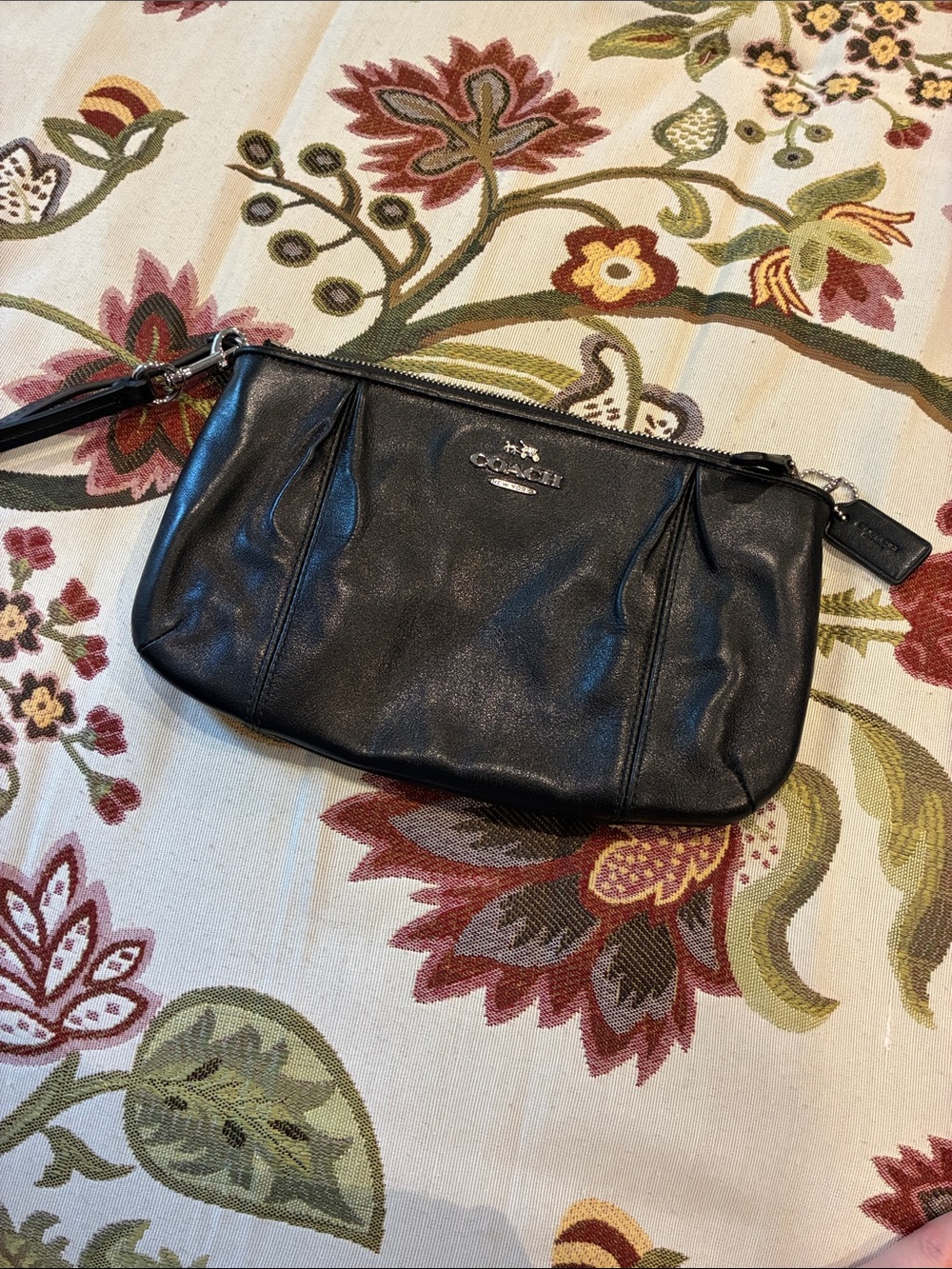 Coach Black Leather Clutch Wristlet with Silver Hardware